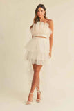 MABLE Tulle Ruffle Crop Top & High Low Maxi Skirt Set - EBYNN