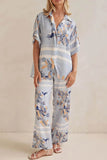 Printed Button Up Shirt and Pants Set - EBYNN