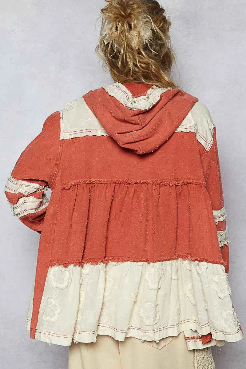 Raw Hem Color Block Hooded Jacket.