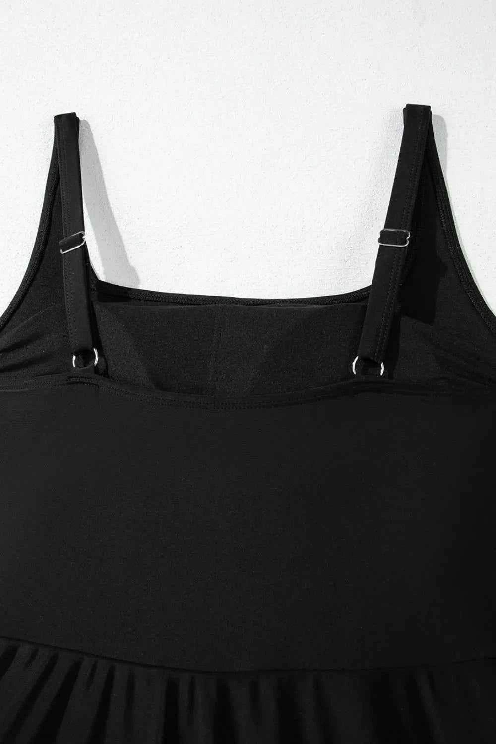 Side Tied Waist Square Neck Adjustable Straps A-Line Swim Dress.