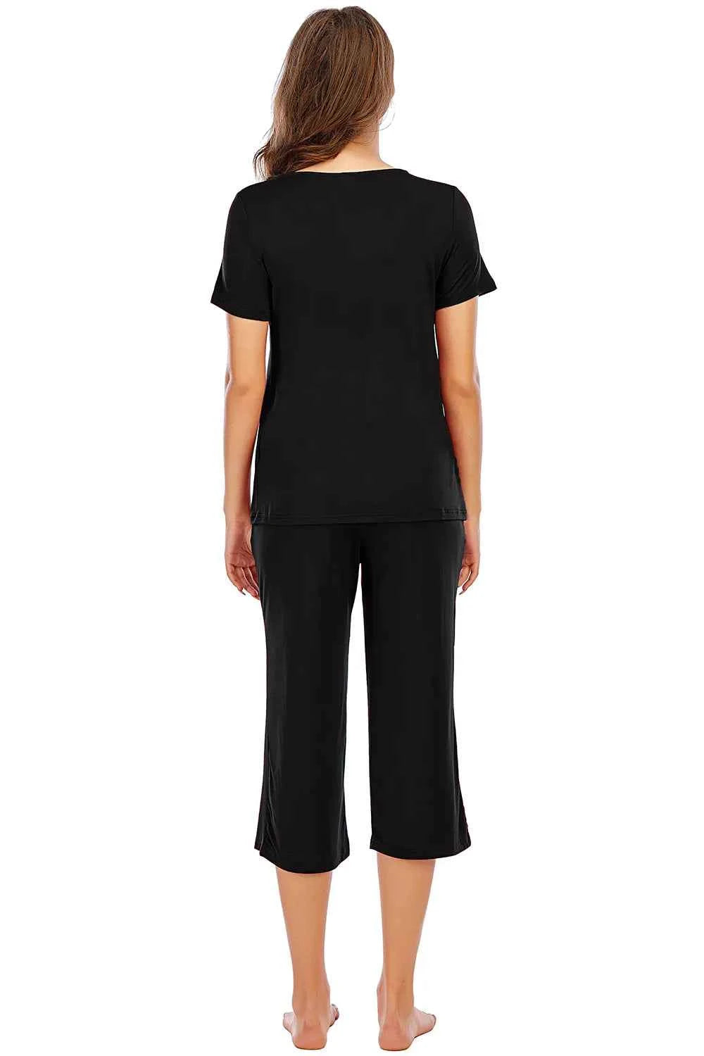 V-Neck Short Sleeve Lounge Set with Pants.