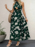 Printed Halter Neck Cutout Dress.