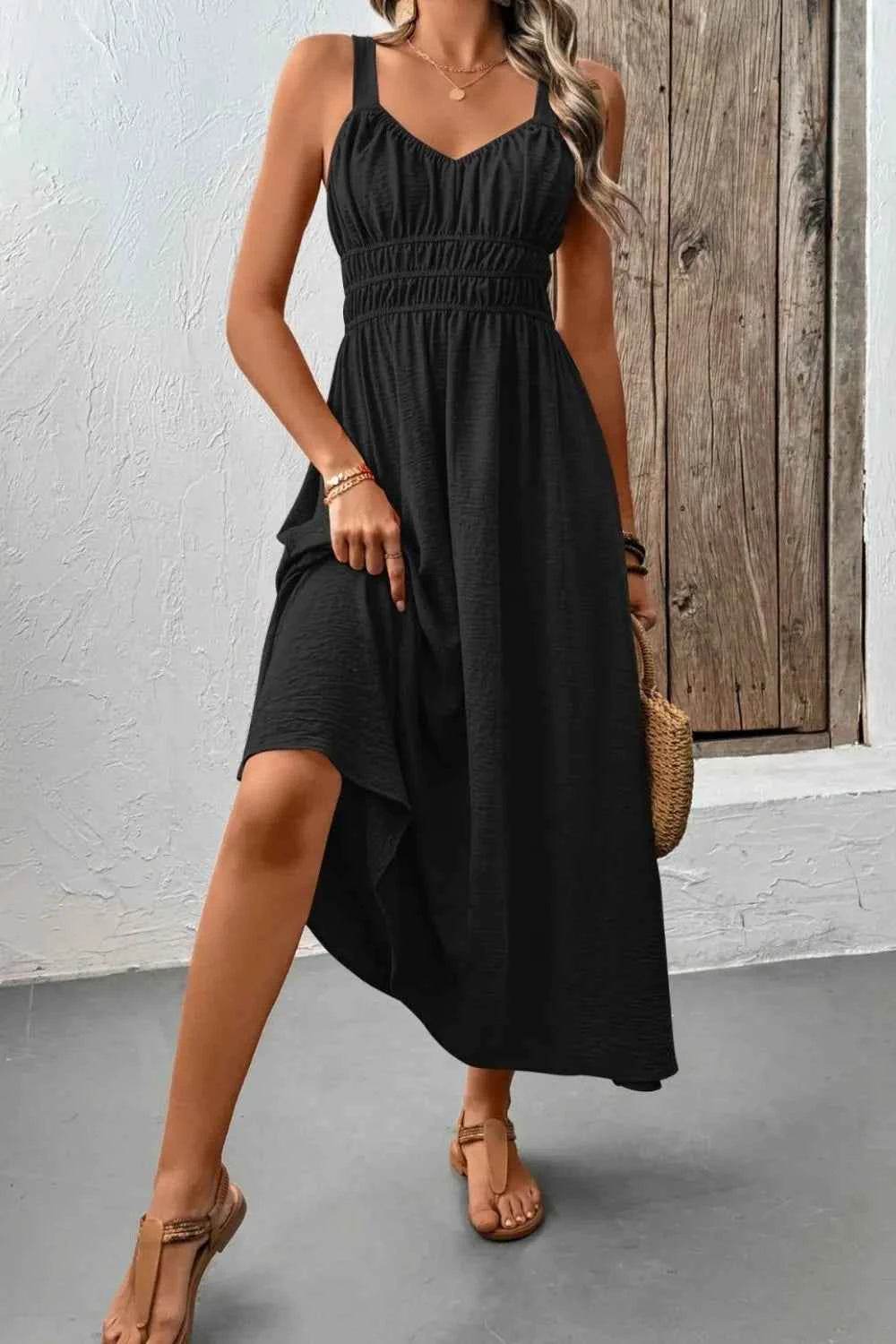 Ruched Wide Strap Cami Dress.
