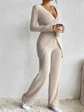 Surplice Long Sleeve Top and Pants Set - EBYNN