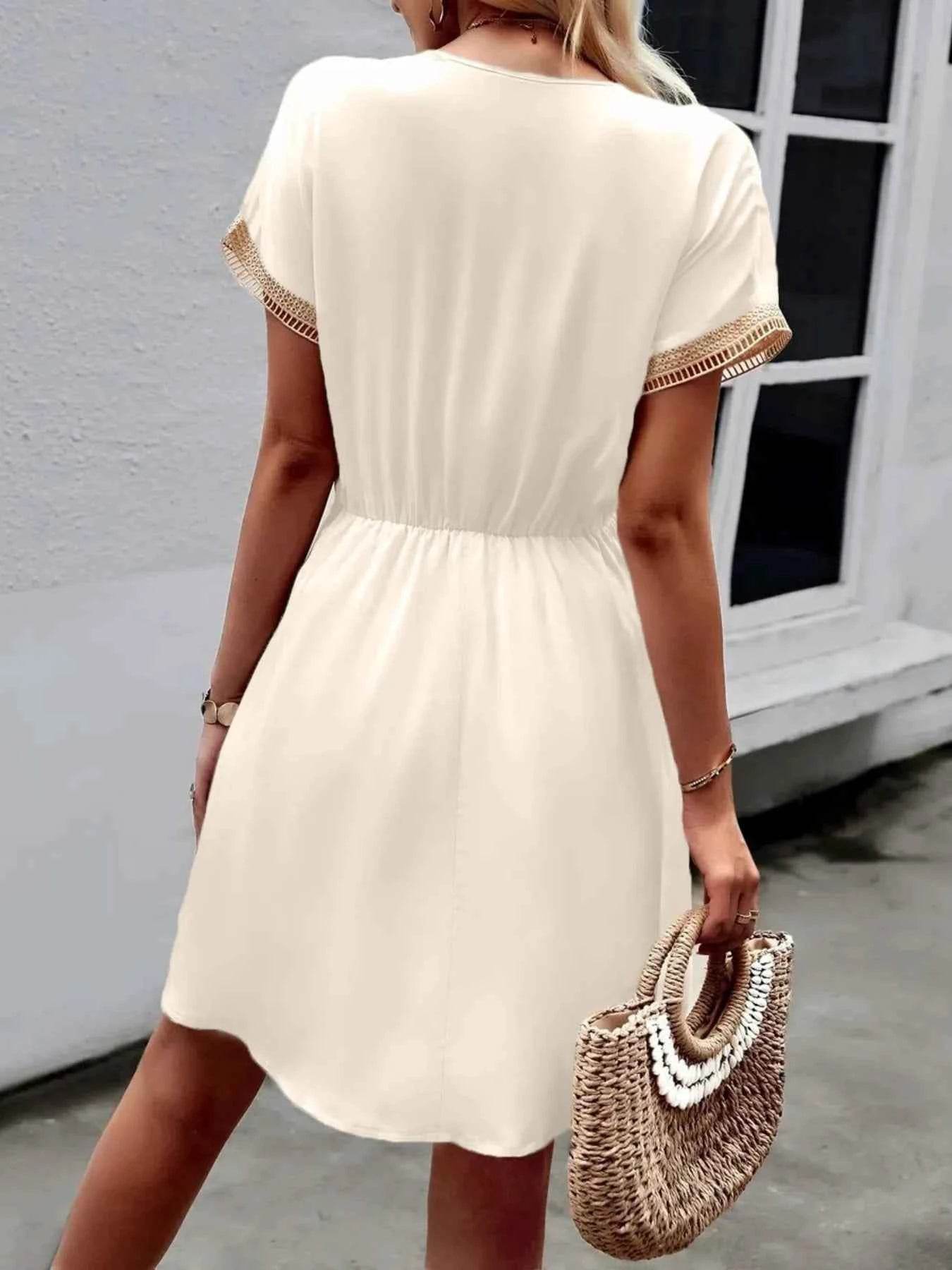 V-Neck Short Sleeve Mini Dress.