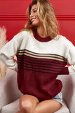 BiBi Color Block Sweater with Stripe Yoke.