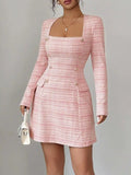 Square Neck Long Sleeve Dress.