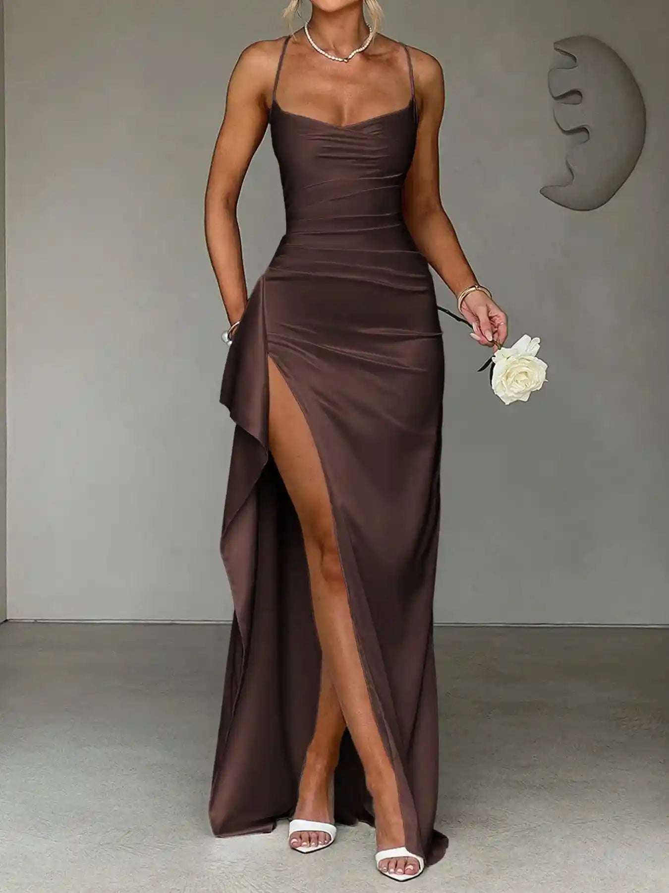 Slit Crisscross Back Maxi Cami Dress.