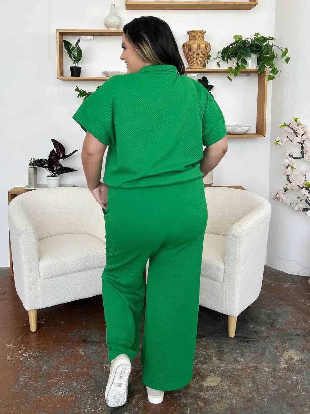 Double Take Texture Set: Full Size Half Zip Top & Pants Set - EBYNN