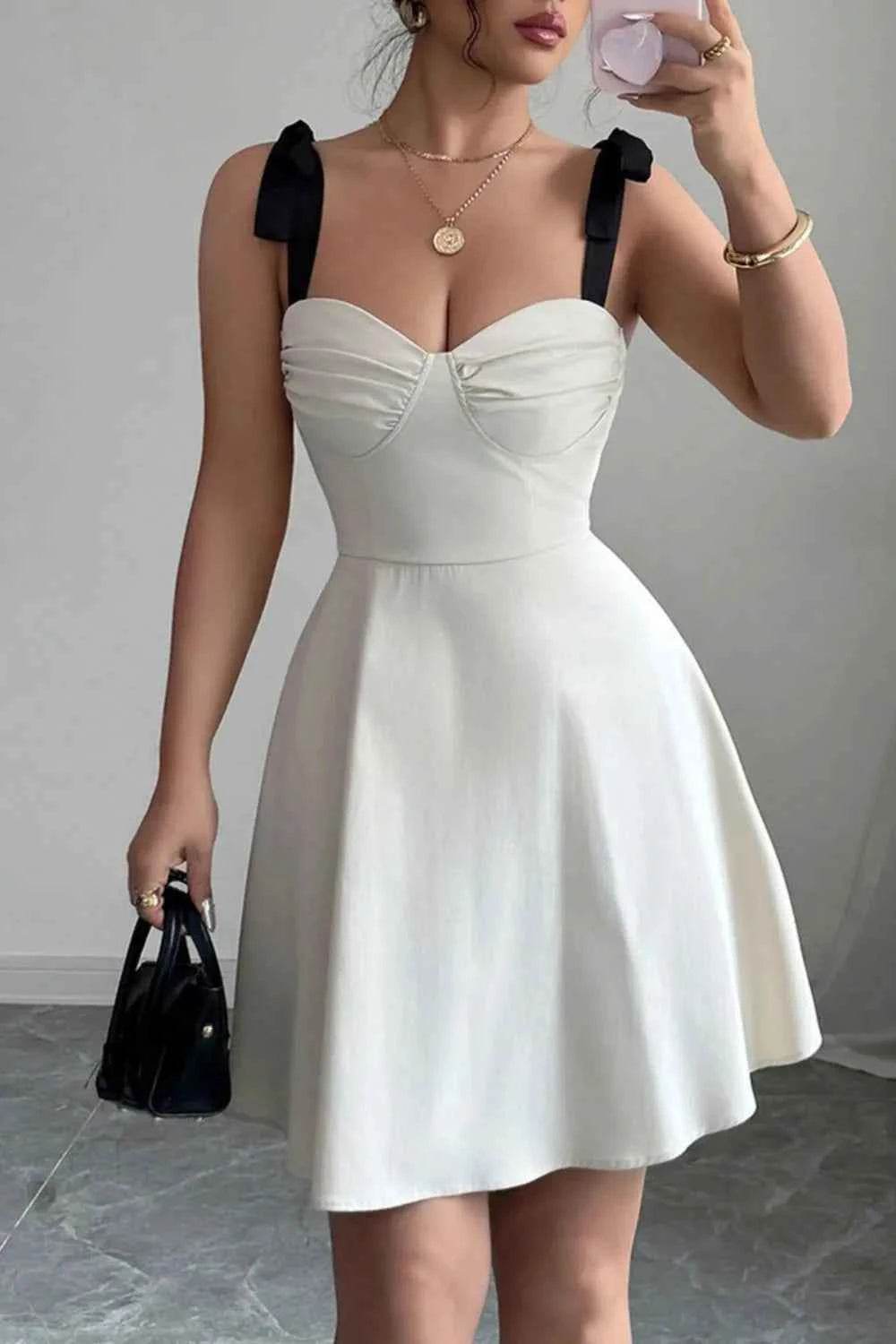 Sweetheart Neck Tie Shoulder Dress.