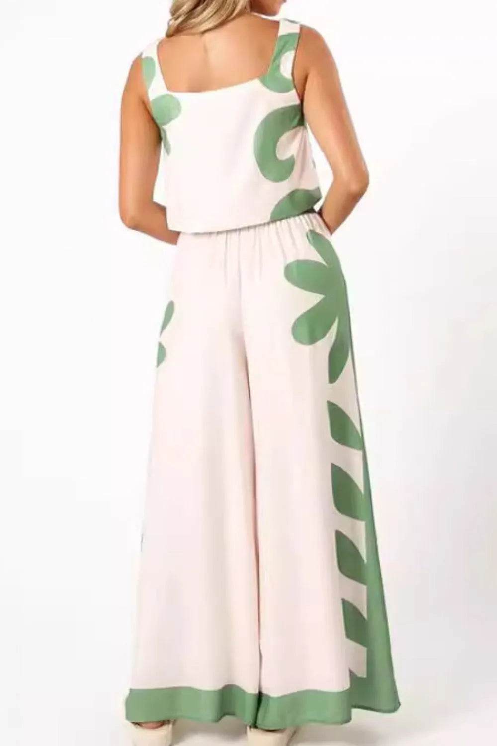 Leaf Print Tank Top and Pants Set - EBYNN