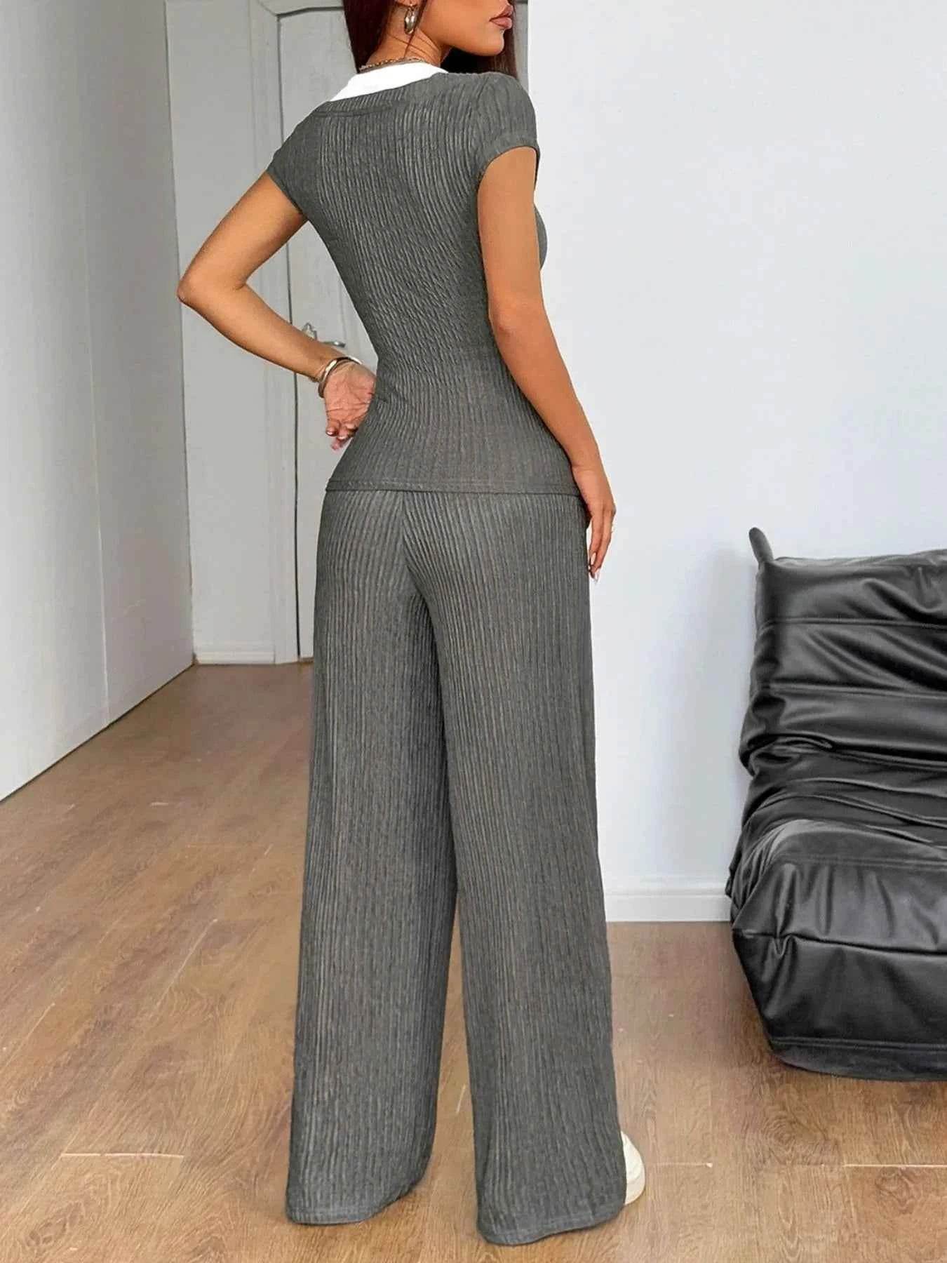 Textured Top and Pants Set for Effortless Style and Comfort - EBYNN