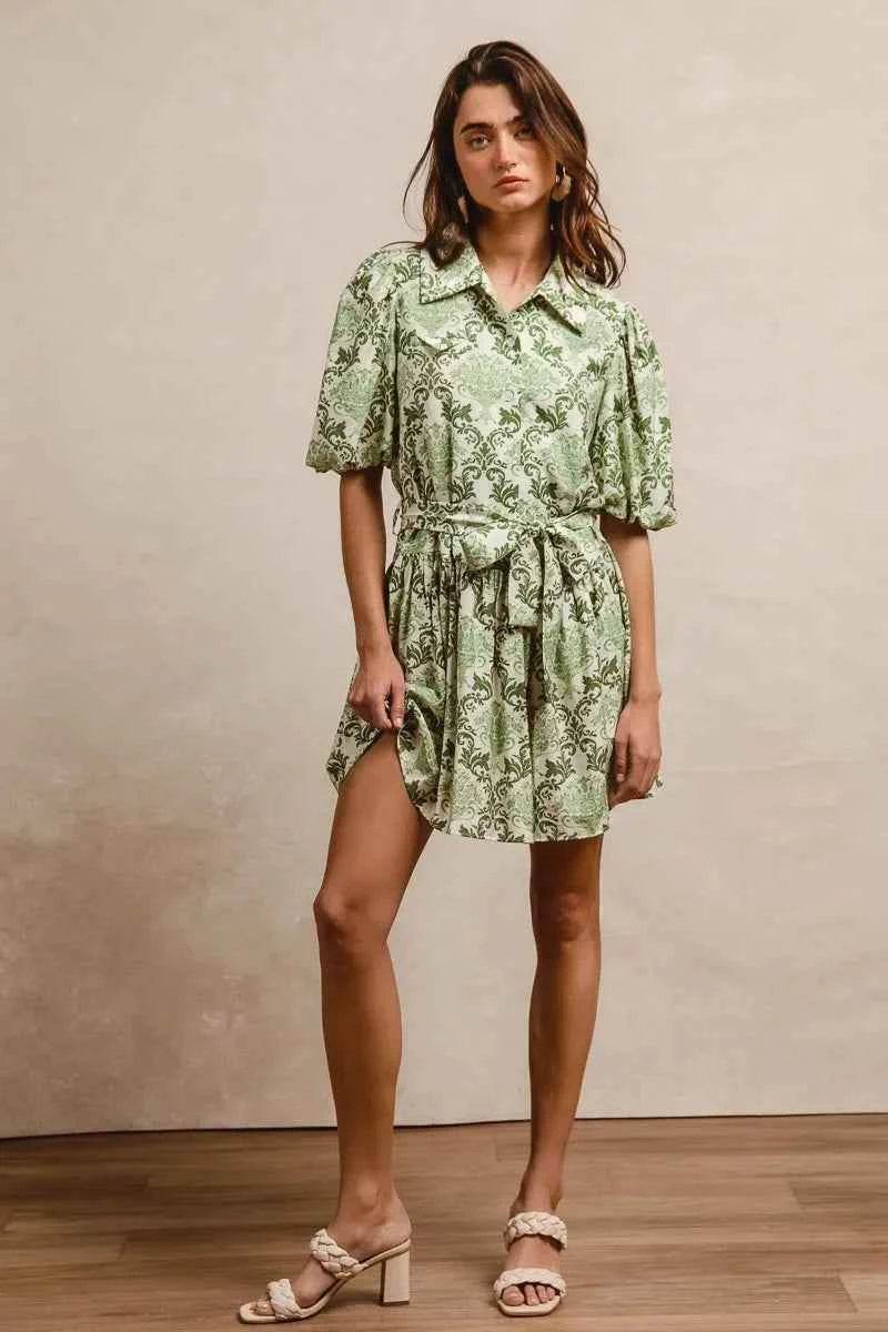 Tied Floral Mini Shirt Dress for Effortless Style and Comfort - EBYNN