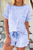 Bow Print Short Sleeve Pajama Set.