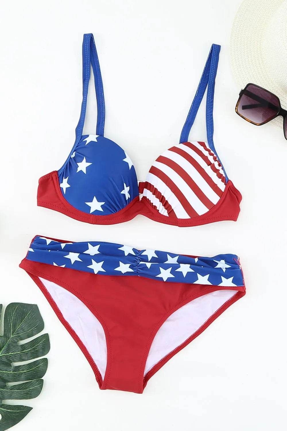 Printed Ruched Bikini Set.