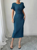 Ruched Waist Textured Midi Dress.