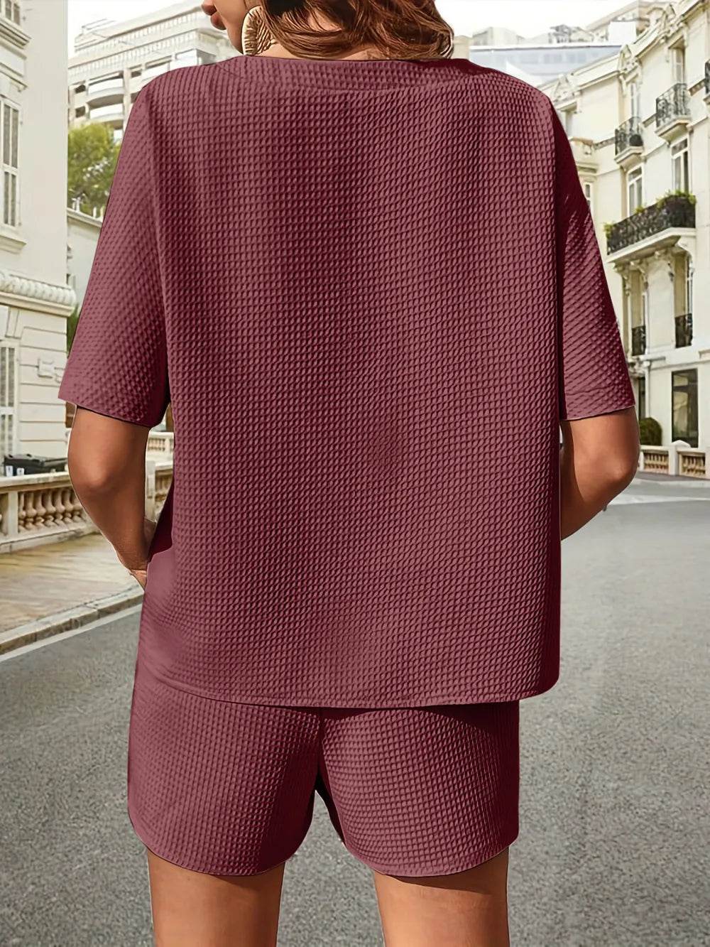 Waffle Knit Top and Shorts Set for Ultimate Comfort and Style - EBYNN