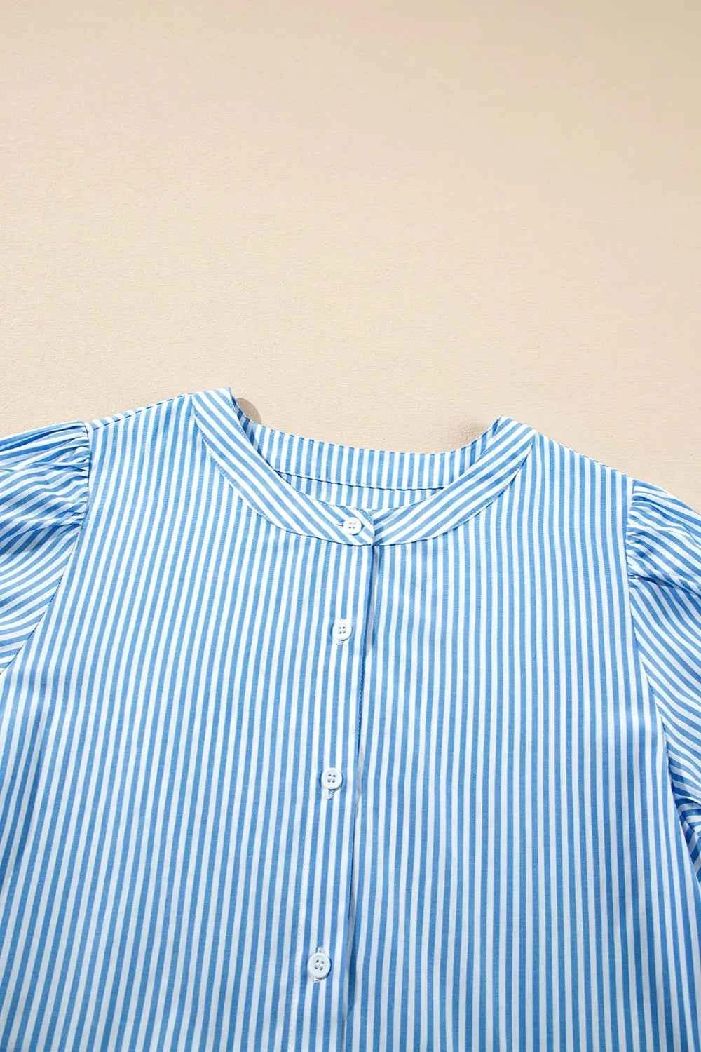 Stripe Bubble Short Sleeve Tiered Scallop Midi Dress.