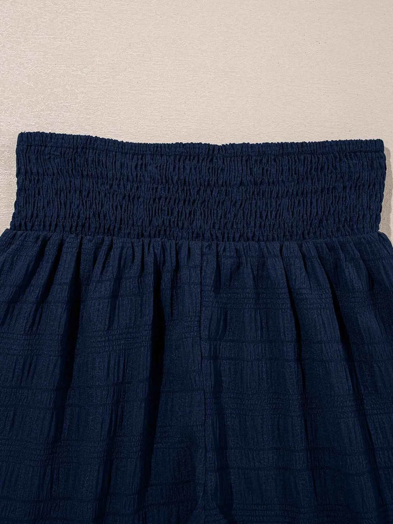 Textured Square Neck Top Set with Shirred High Waist Shorts - EBYNN