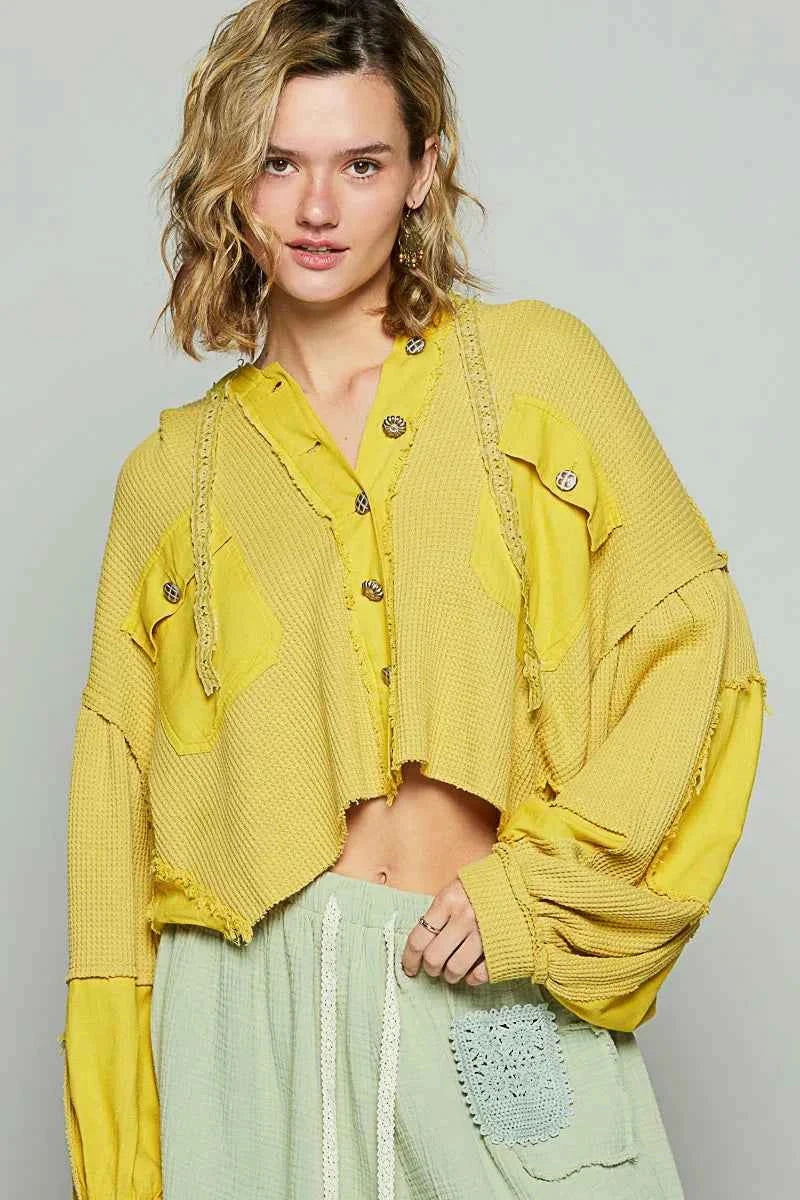 POL Raw Hem Cropped Hooded Jacket.