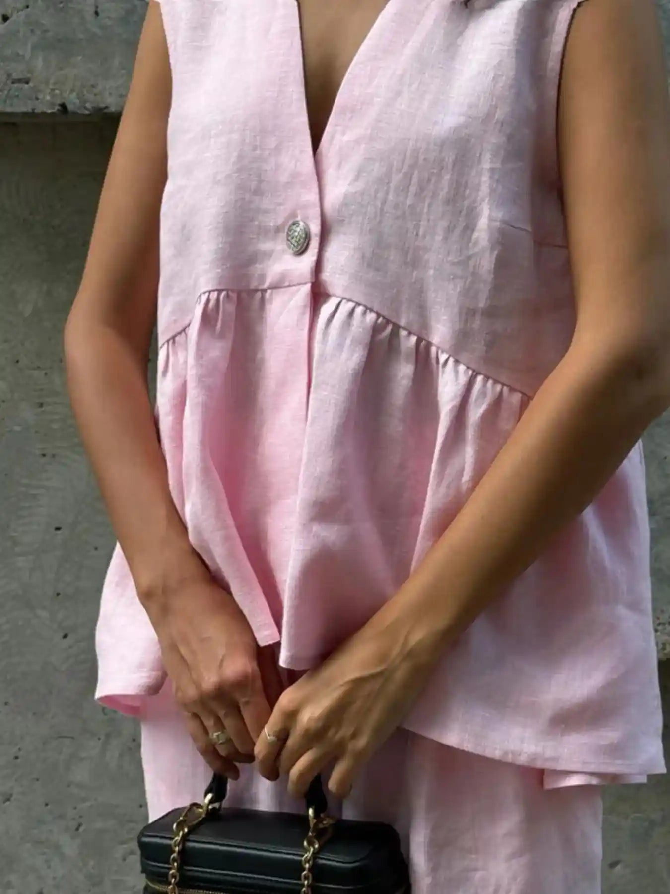 One Button Peplum Top and Pants Set.