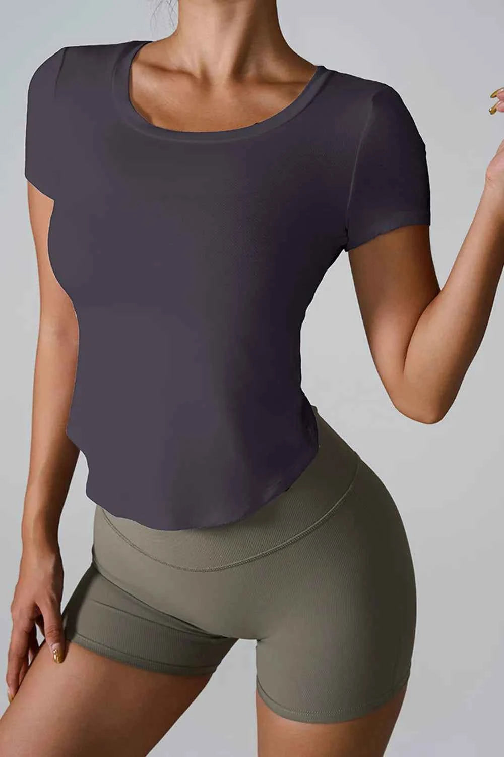 Cutout Round Neck Short Sleeve Active T-Shirt.