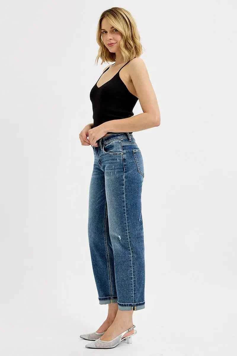 RISEN Plus Size Low Rise Crop Boyfriend Jeans.