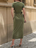 Round Neck Tie-Waist Bodycon Dress.