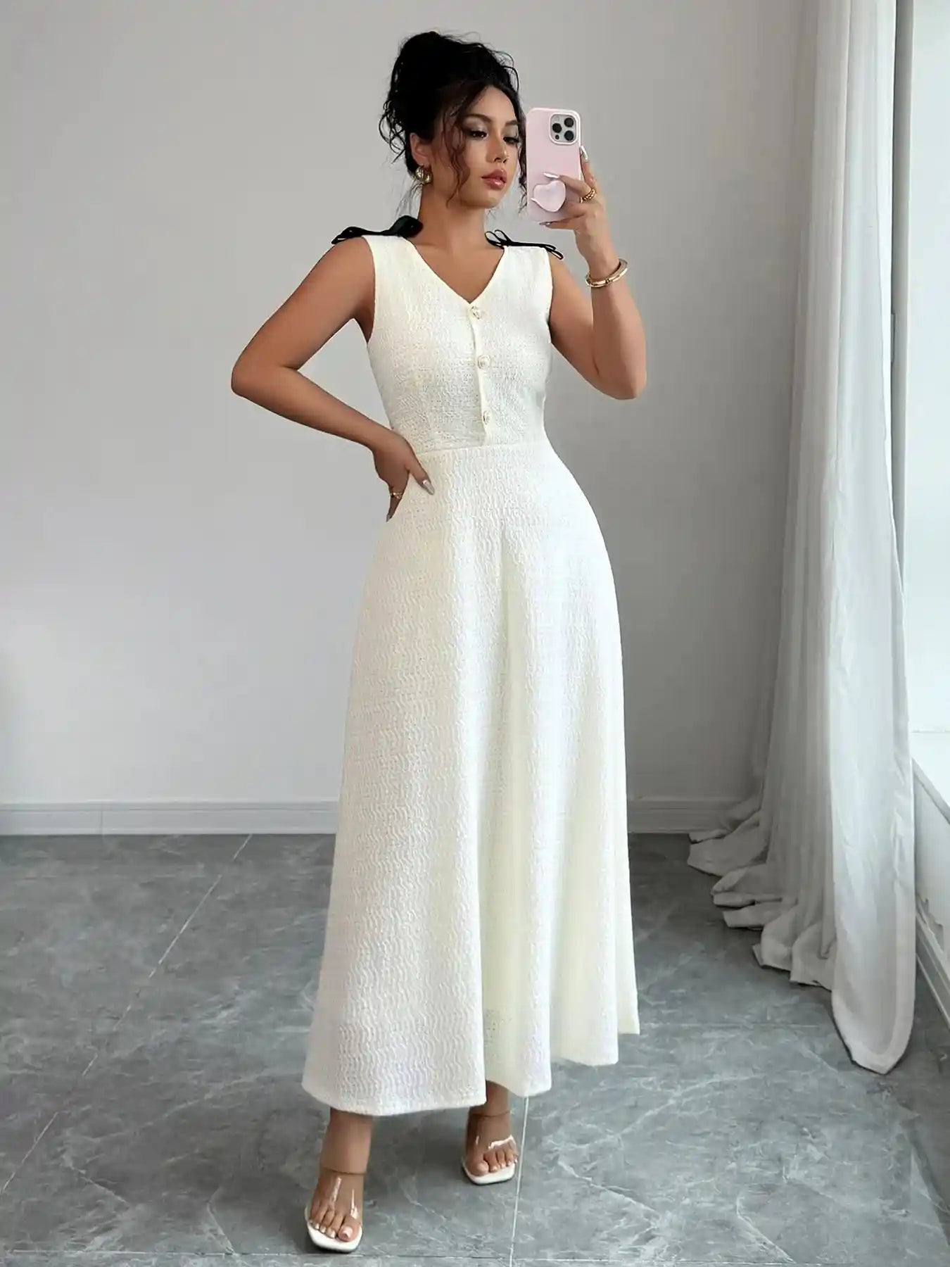 Buttoned Sleeveless Maxi Tank Dress.