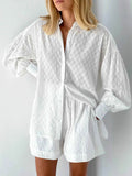 Textured Button-Up Shirt and Shorts Set - EBYNN