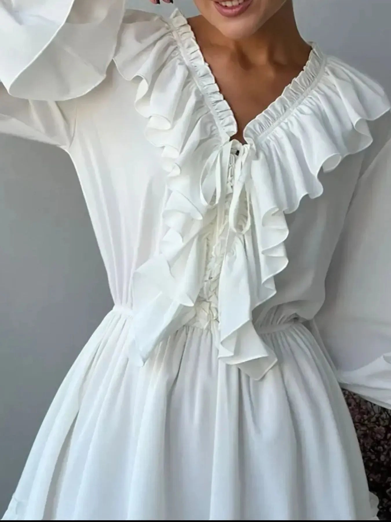 Ruffle Flounce Sleeve Mini Dress.