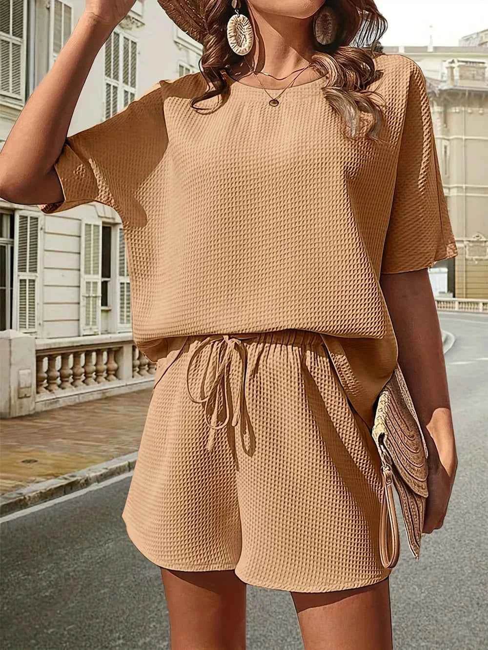 Waffle Knit Top and Shorts Set for Ultimate Comfort and Style - EBYNN
