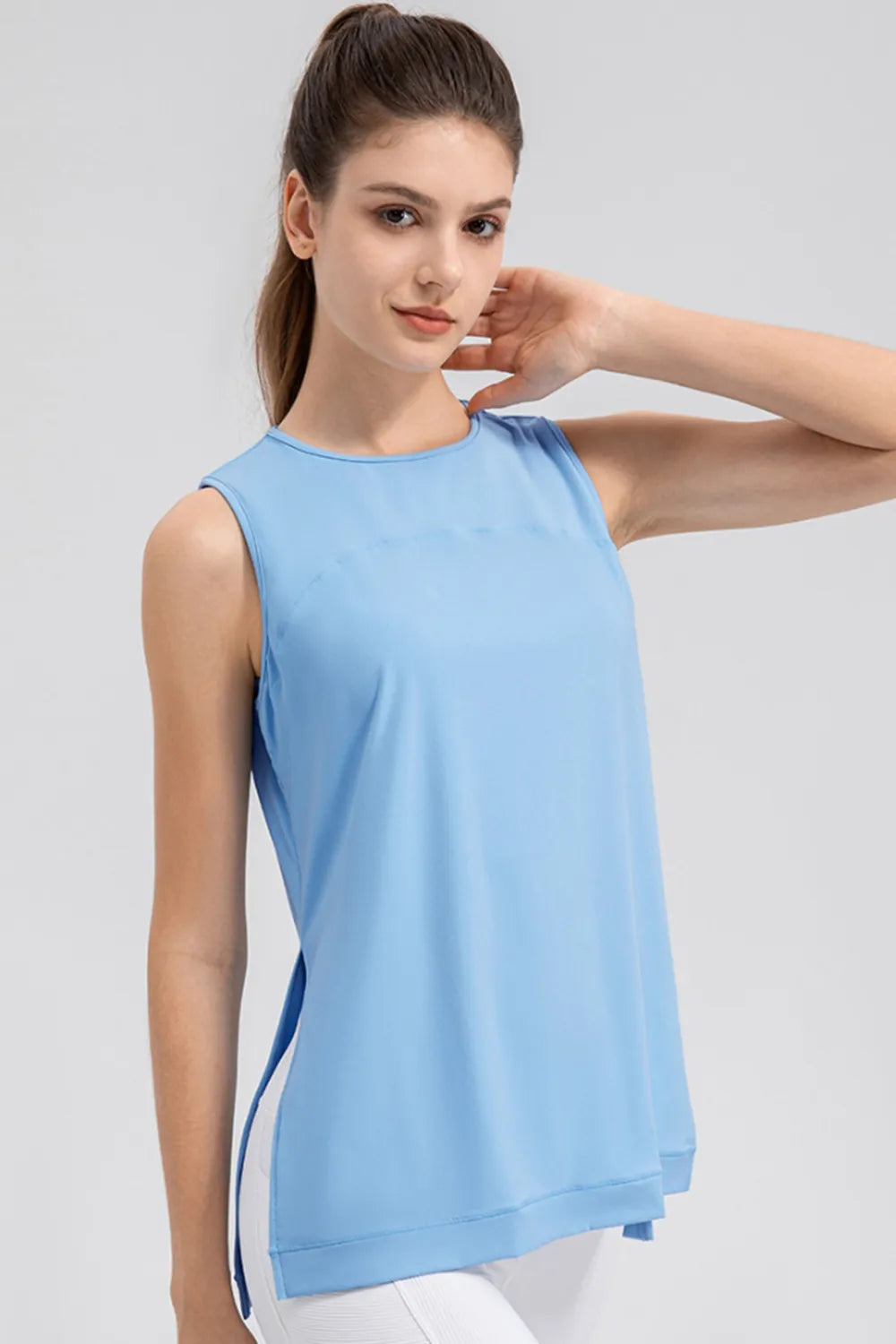 Slit Round Neck Tank Top.
