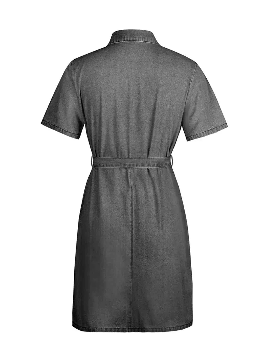 Plus Size Zip Front Short Sleeve Denim Dress.