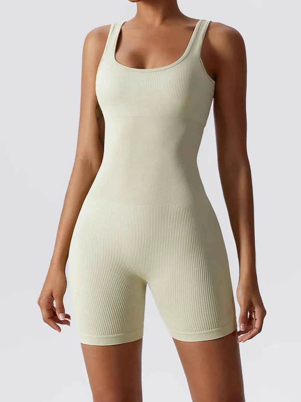 Basic Bae Ribbed Sleeveless Active Romper.