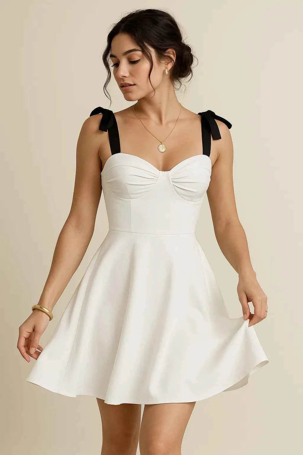 Sweetheart Neck Tie Shoulder Dress.