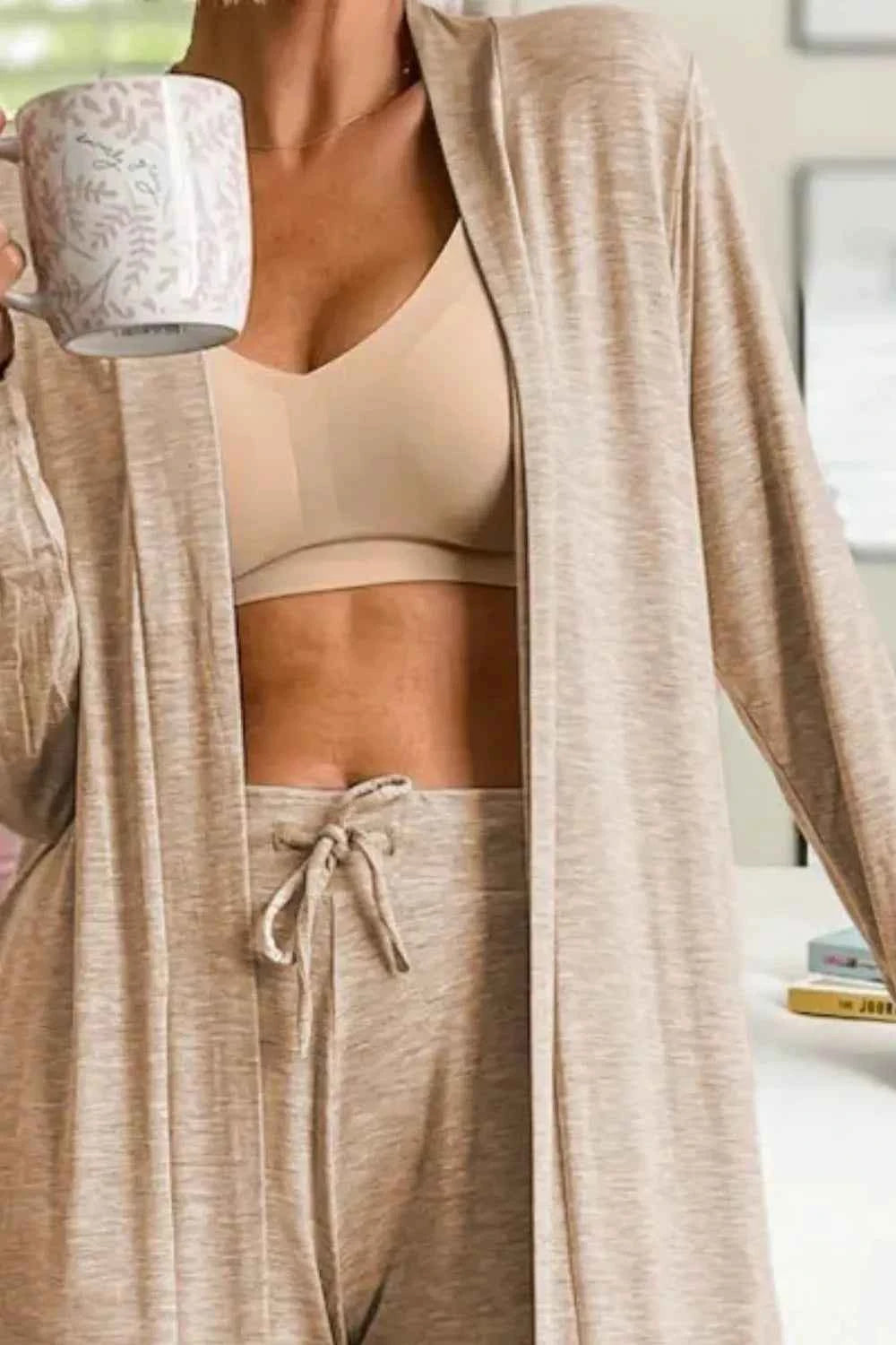 Open Front Long Sleeve Cardigan & Pants Lounge Set.