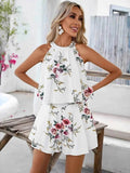 Floral Print Halter Neck Top & Shorts Two-Piece Set - EBYNN