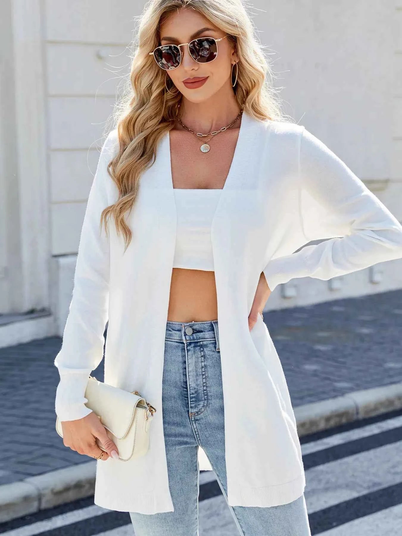 Striped Open Front Cardigan - Relaxed Fit.