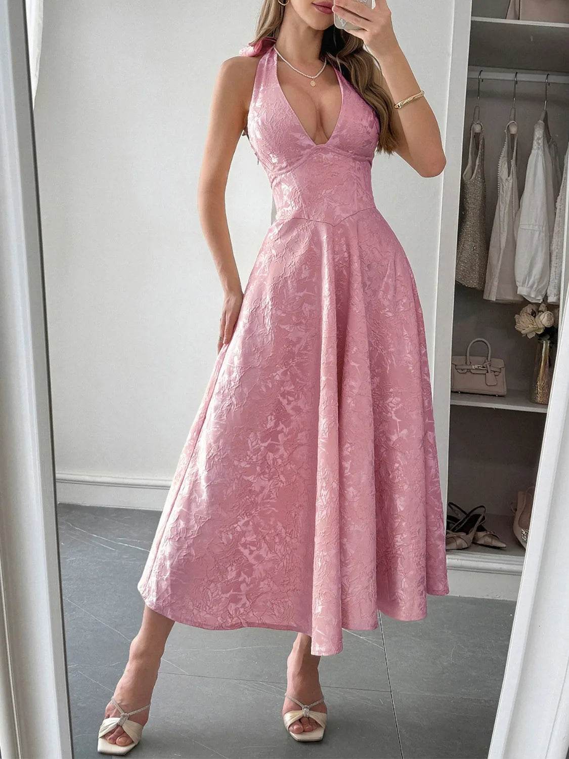 Halter Neck Midi Dress with Pockets.