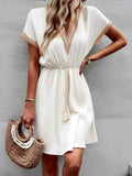 V-Neck Short Sleeve Mini Dress.