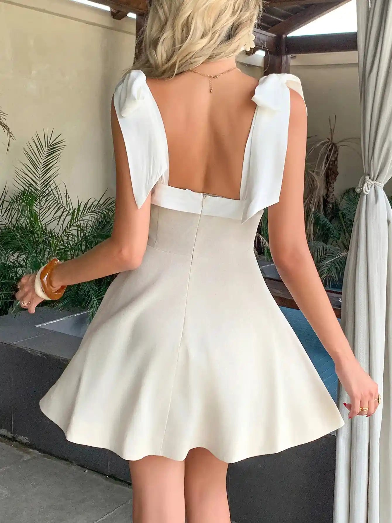 Square Neck Tie Shoulder Dress.