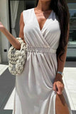 Surplice Sleeveless Maxi Dress with Slit.