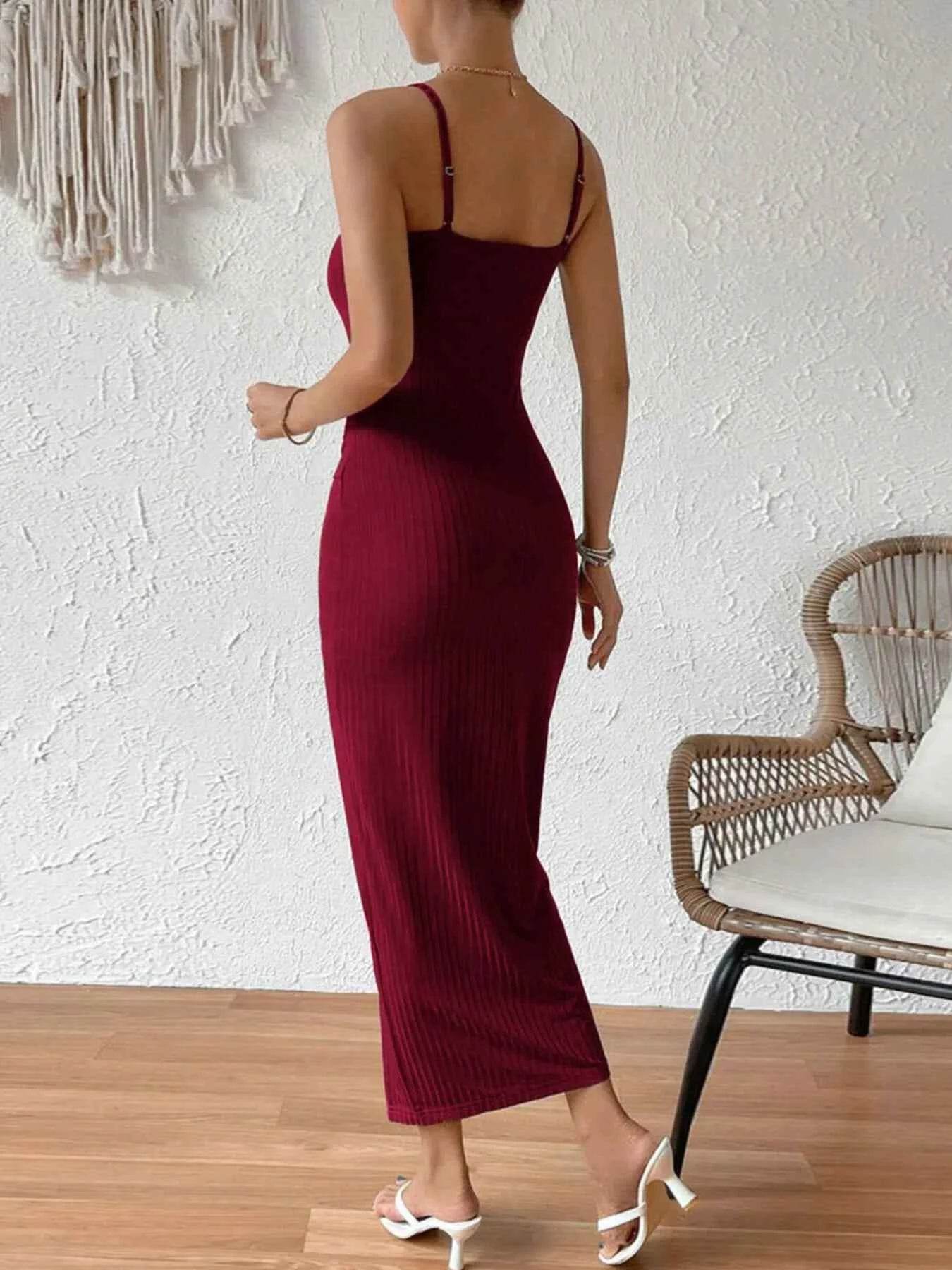 Ribbed Wrap Midi Dress with Side Slit.