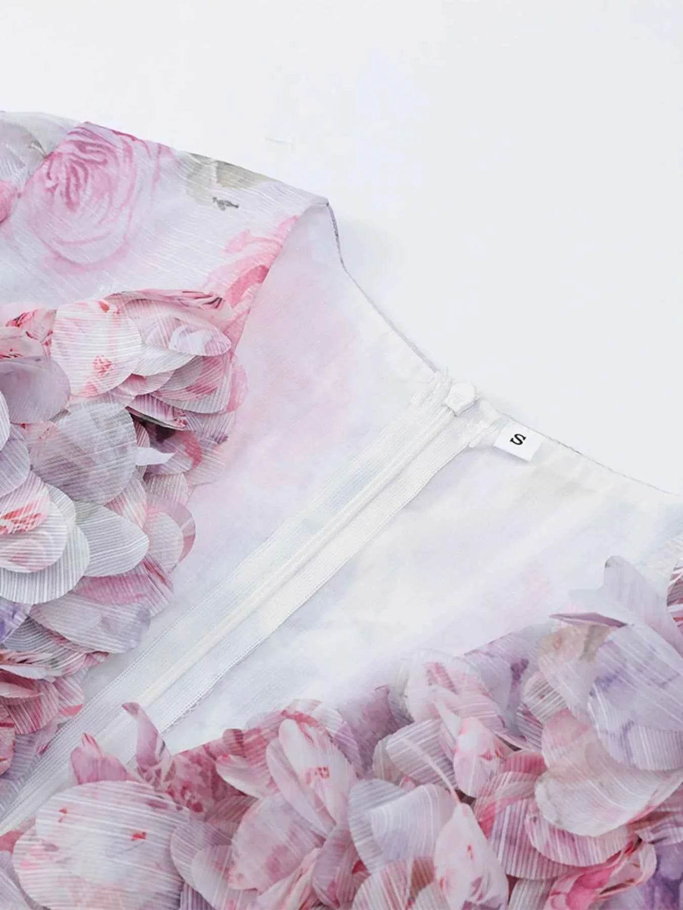 Floral Print Ruffled Mini Dress with Deep V-Neck.