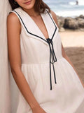 Nautical V-Neck Sleeveless Midi Dress with Contrast Trim.