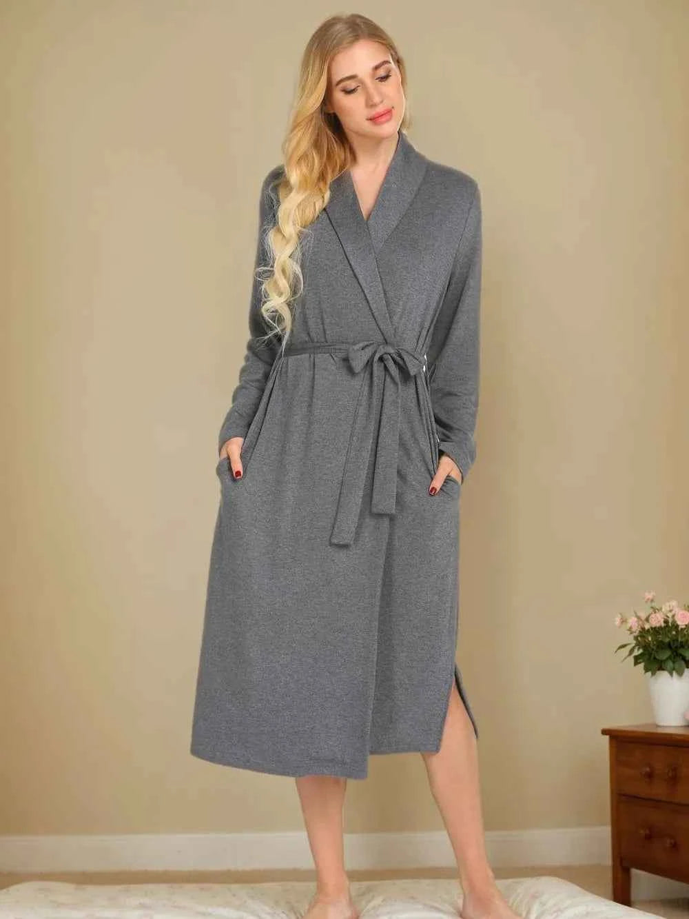 Tied Lounge Nightgown with Pockets.