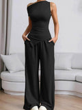 Asymmetrical Top and Pants Set for a Chic, Stylish Look - EBYNN