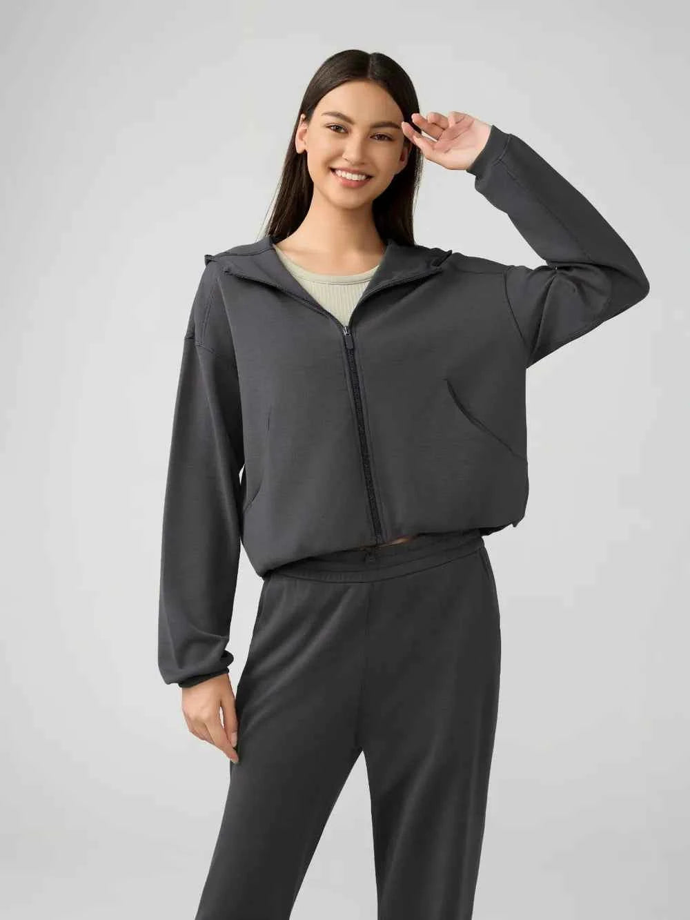 Millennia Zip Up Dropped Shoulder Active Hoodie.