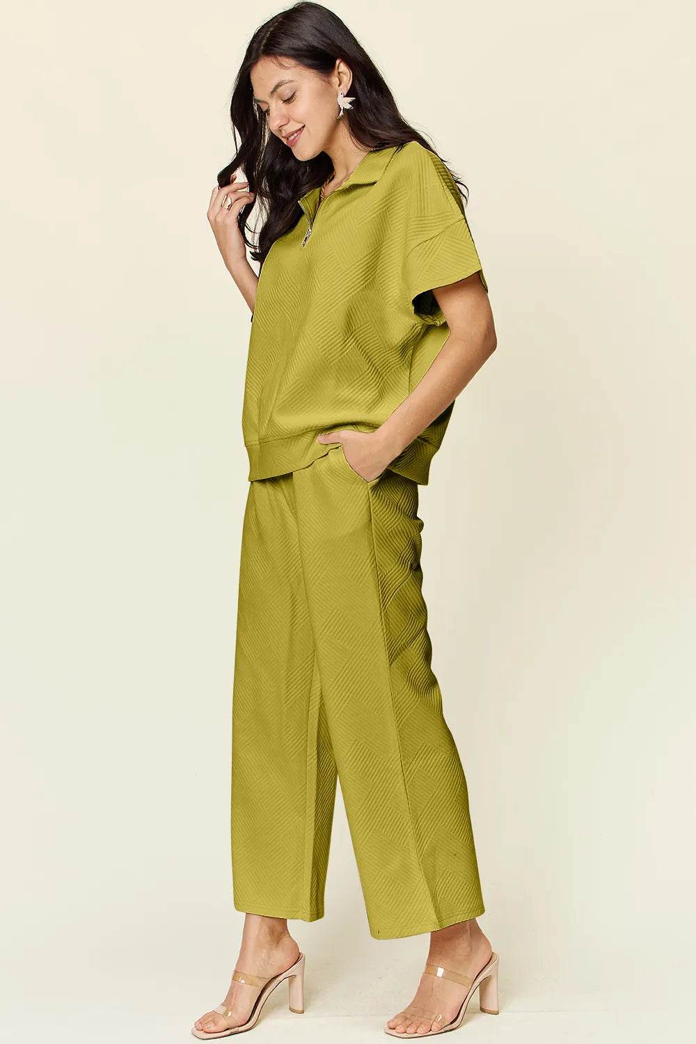 Double Take Texture Set: Full Size Half Zip Top & Pants Set - EBYNN